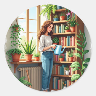 Pflanzen-Mama-Gartenbuch-Ecke - Indoor-Gartenarbei Runder Aufkleber