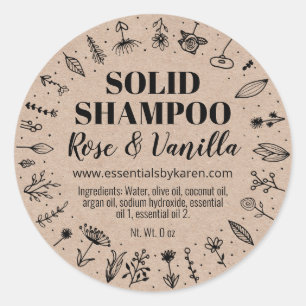 Pflanzliche Blume Bio Solid Shampoo Labels Runder Aufkleber