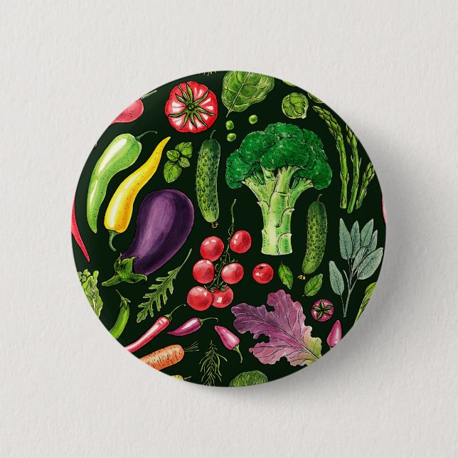 Pflanzliche und Kräuter Gartenernte auf schwarz Button (Vorderseite)