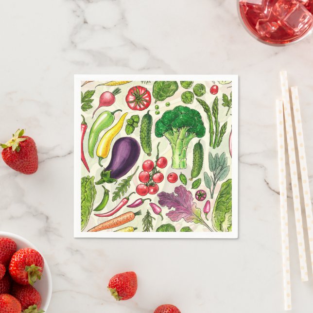 Pflanzliche und pflanzliche Gartenernte auf weißem Serviette (Beispiel)