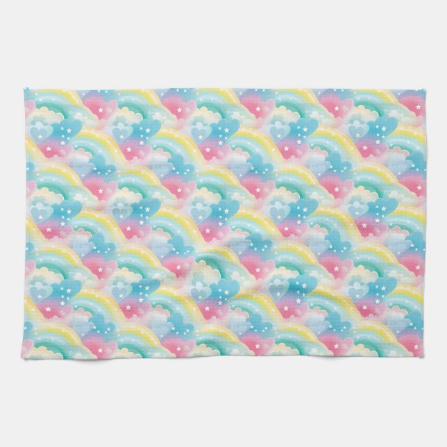 Pflastermuster mit Herz und Regenbogen Geschirrtuch (Horizontal)