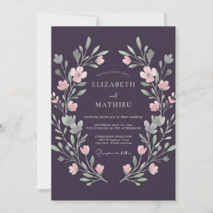 Pflaume Antik Silber Gemalte Hochzeit Einladung