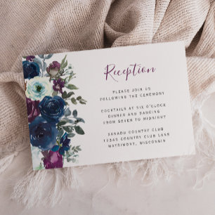 Pflaume-Aquarell-Blumen-Hochzeitsempfang in Marine Begleitkarte