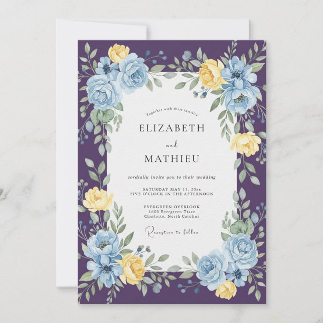 Pflaume Azure Rose Hochzeit Einladung (Vorderseite)