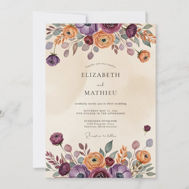 Pflaume Boho-Hochzeit Einladung (Vorderseite)