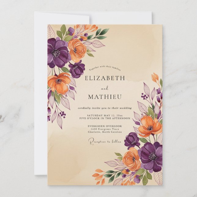 Pflaume Erdig Herbstliche Hochzeit Einladung (Vorderseite)