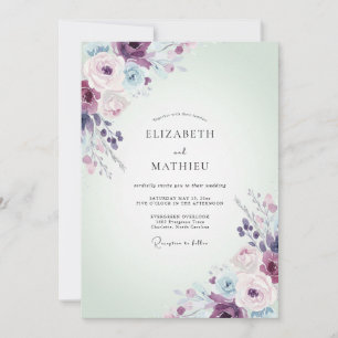 Pflaume Flieder Ranunculus Salbei Hochzeit Einladung