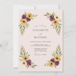 Pflaume Gelbe Malerische Girlande Hochzeit Einladung