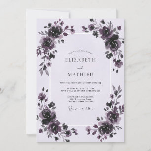 Pflaume Gemalte Rosenhochzeit Einladung