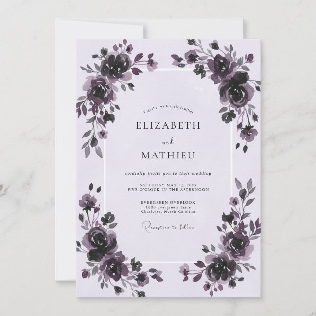 Pflaume Gemalte Rosenhochzeit Einladung (Vorderseite)