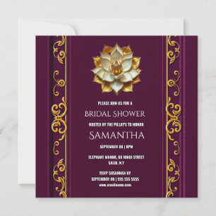 Pflaume Gold Lotus Indische Brautparty Feiertagskarte