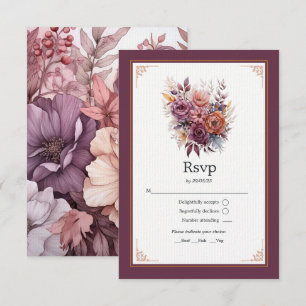 Pflaume, Grau, Kupfer und Dusty Rose Blumenhochzei RSVP Karte