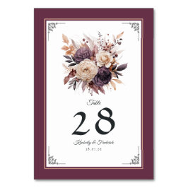 Pflaume, Grau, Kupfer und Dusty Rose Blumenhochzei Tischnummer