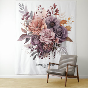 Pflaume, Grau, Kupfer und Staubrose Blumenhochzeit Wandteppich