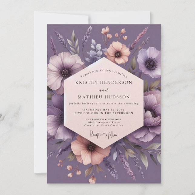 Pflaume Impressionist Flora Hochzeit Einladung (Vorderseite)