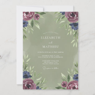 Pflaume Indigo Gemalte Hochzeit Einladung