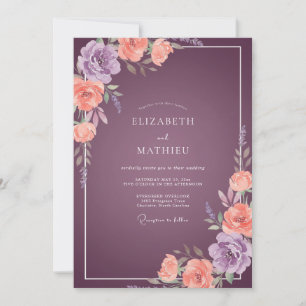 Pflaume Korallen-Ranunculus-Sage-Hochzeit Einladung