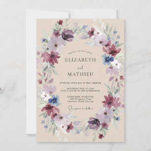 Pflaume Kornblumen Kranz Hochzeit Einladung