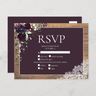 Pflaume Lila Blumenzange Rustikale Hochzeit RSVP Einladungspostkarte