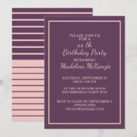 Pflaume Lila Blush gestreift Geburtstagsparty Einl