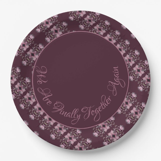 Pflaume Lila mit Dusty Rose Script Typografie Pappteller (Vorderseite)