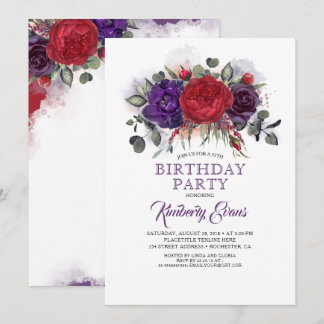 Pflaume Lila und Burgund Floral Fall Geburtstag Einladung