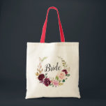 Pflaume lila und Pfirsichbraut Tote Bag Tragetasche<br><div class="desc">Aquarellblumen-Design mit eleganten Pflaume lila und pfirsichfarbene Blume. Text und Farben können personalisiert sein.</div>