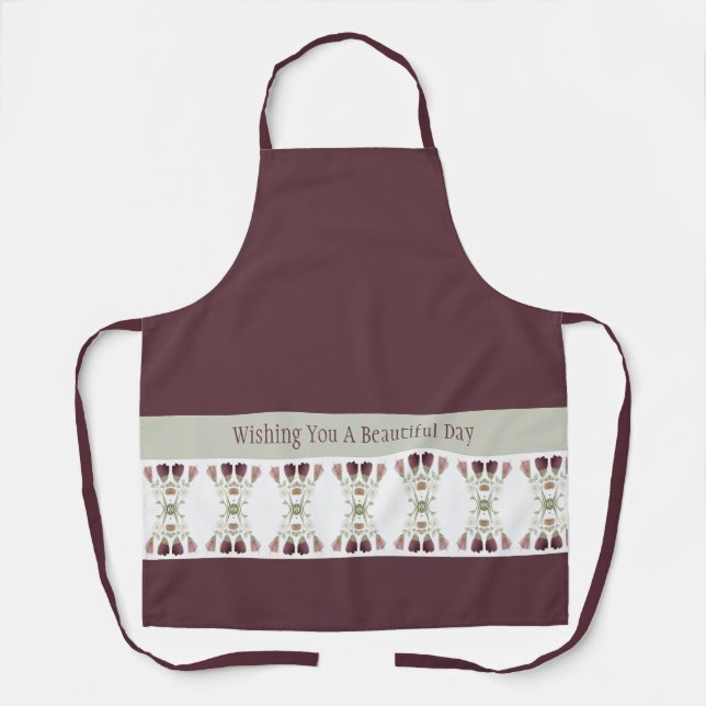 Pflaume mit floraler Akzentuierung in weichem Grün Schürze (Vorderseite)