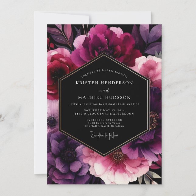 Pflaume Moody Nocturne Hochzeit Einladung (Vorderseite)