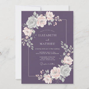 Pflaume Moody Romantische Botanische Hochzeit Einladung