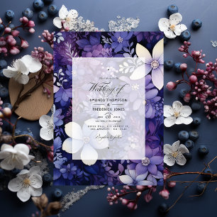 Pflaume, Navy Blue und Silver Floral Winter Weddin Einladung