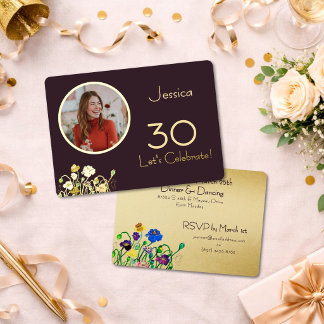 Pflaume Noir Benutzerdefiniertes Foto 30. Geburtst Folieneinladung