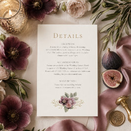 Pflaume & Oliven Botanische Hochzeitsdetails Karte