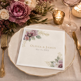 Pflaume & Oliven Botanische Hochzeitsserviette Serviette