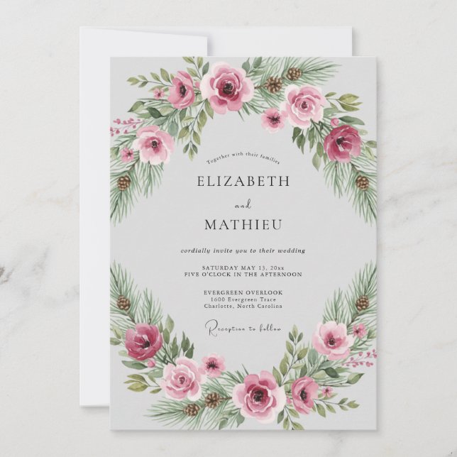 Pflaume Rustikale Winterhochzeit Einladung (Vorderseite)