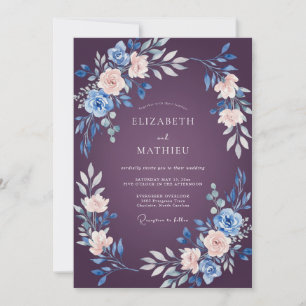 Pflaume Saphir Aquarell Blumen Hochzeit Einladung