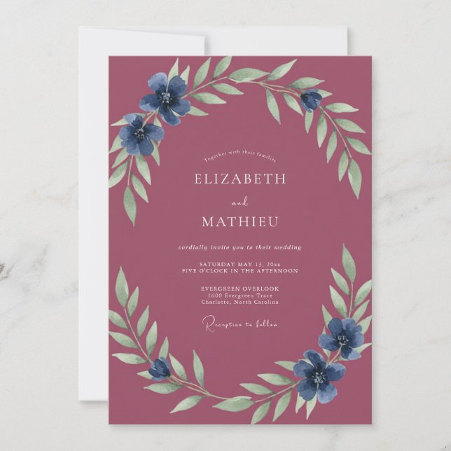 Pflaume Saphir Gemalte Hochzeit Einladung (Vorderseite)