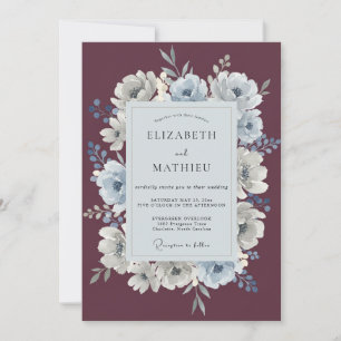 Pflaume-Schiefer-Anemonen-Hochzeit Einladung