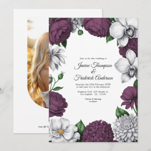 Pflaume & Silber Aquarell Blumen Hochzeit Einladung