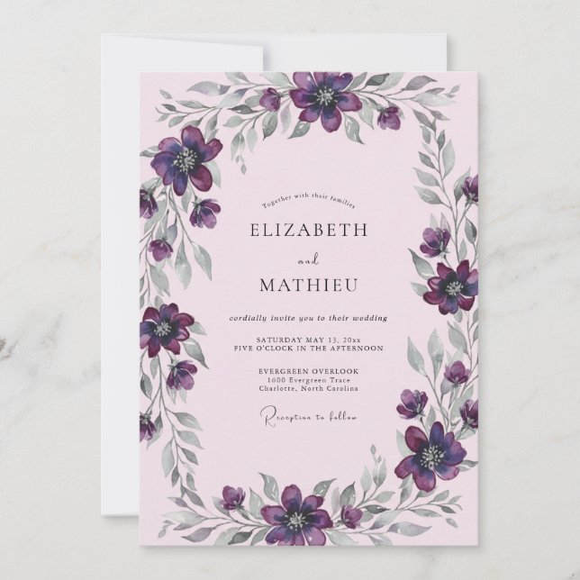 Pflaume Silber Lackierte Hochzeit Einladung (Vorderseite)