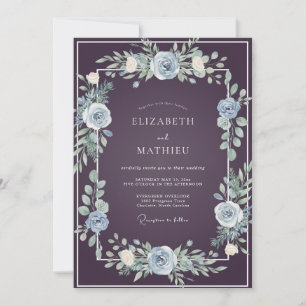 Pflaume Stahl Grün Hochzeit Einladung