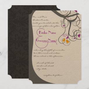 Pflaume Tree Wirbel Love Birds Wedding Einladung