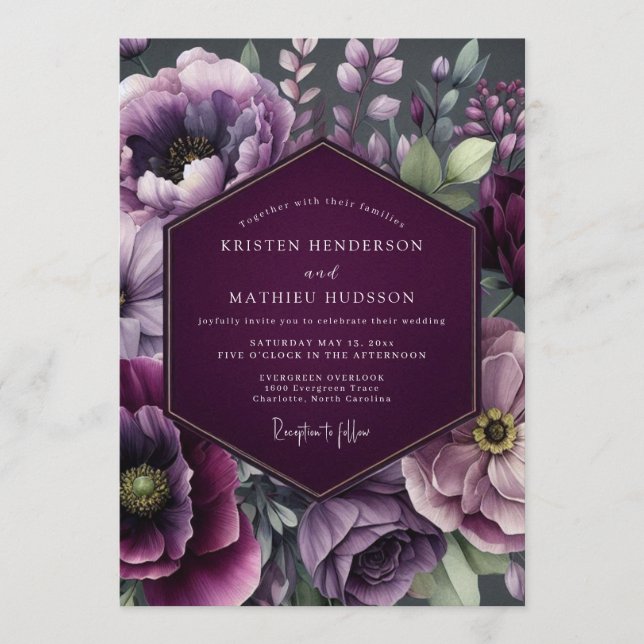 Pflaume Twilight Bloom Hochzeit Einladung (Vorderseite)