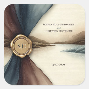 Pflaume und Blau Ombre Siegel Wasserfarben-Hochzei Quadratischer Aufkleber