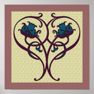 Pflaume und blaues Blumengestalterplakat Poster