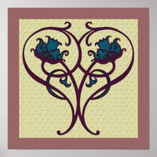 Pflaume Und Blaues Florales Kunstdesign Poster