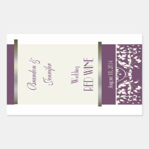Pflaume und Creme Damask Hochzeitswein Rechteckiger Aufkleber