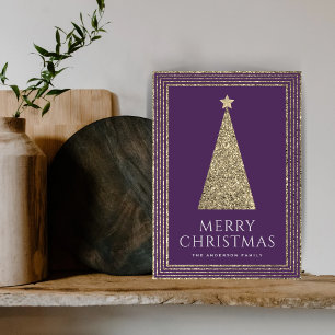 Pflaume und Gold Glitzer Eleganter Weihnachtsbaum Feiertagskarte