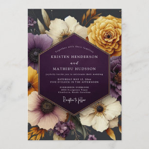Pflaume und Gold Moody Florale Hochzeit Einladung