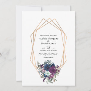 Pflaume und Marine Blumenhochzeit Einladung